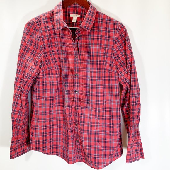 J Crew Womens 10 Button Up Shirt Red Cotton Plaid - Picture 1 of 7